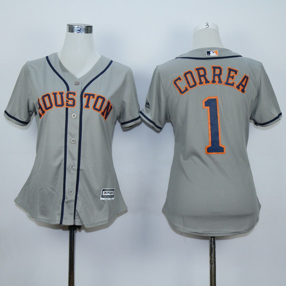 Women Houston Astros #1 Correa Grey MLB Jerseys